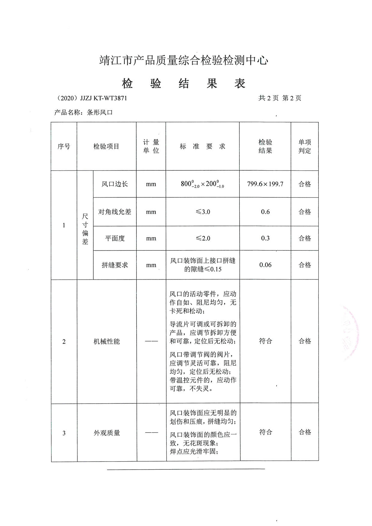 条形风口检验报告3